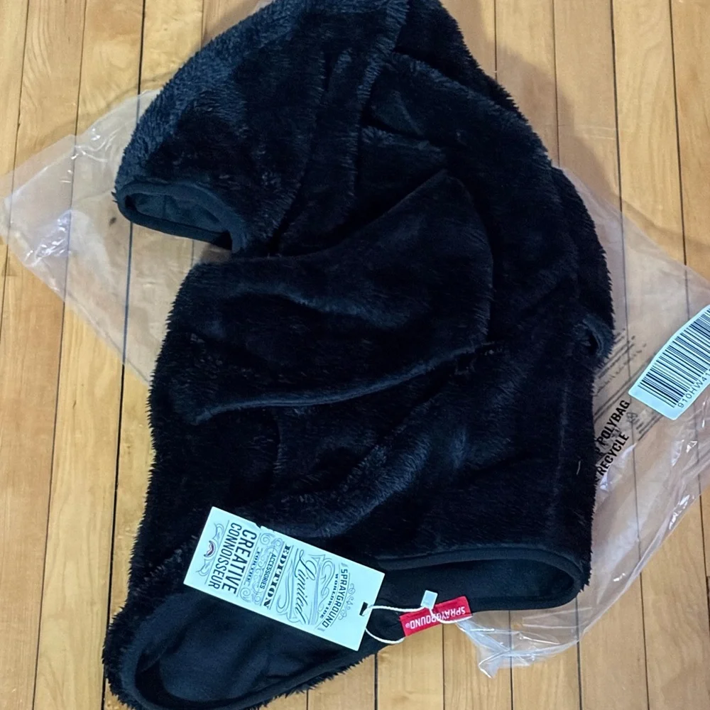 Sprayground Black Furry Hooded Scarf